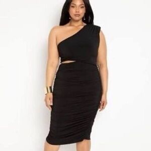 Eloquii Black One Shoulder Ruched Dress